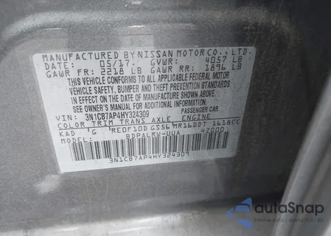 2017 Nissan Sentra Sr Turbo из США, поврежденный, VIN 3N1CB7AP4HY324309